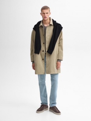 Massimo Dutti Short Cotton Blend Trench Men Jacket Light Khaki | US-PG6471095