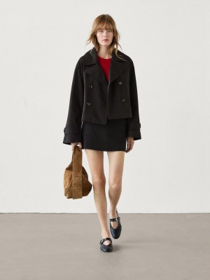 Massimo Dutti Short Cotton With Lapels Women Trench Coat Dark Brown | US-BD3045186