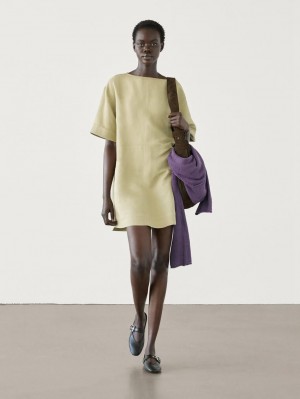 Massimo Dutti Short Linen Blend Women Dress Light Green | US-FX7530412