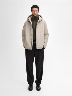 Massimo Dutti Short Quilted Men Parka Cream | US-BT3176824