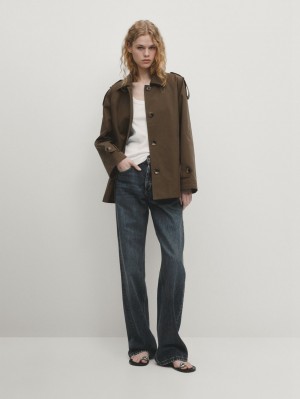 Massimo Dutti Short Raglan Sleeve Women Trench Coat Dark Brown | US-CP7649253