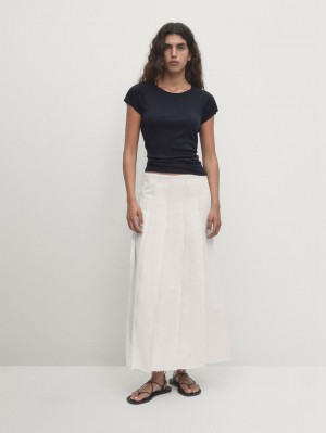 Massimo Dutti Short Raglan Sleeves Women T-Shirt Navy | US-JP2890457