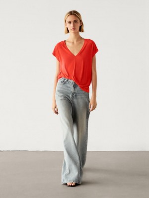Massimo Dutti Short Raglan Sleeves Women T-Shirt Red | US-FG4039678