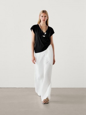 Massimo Dutti Short Raglan Sleeves Women T-Shirt Black | US-YP8743912