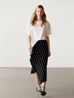 Massimo Dutti Short Sleeve Boyfriend Women T-Shirt White | US-QX1643209