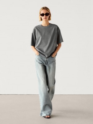 Massimo Dutti Short Sleeve Boyfriend Women T-Shirt Grey | US-DH6452783