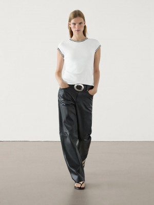Massimo Dutti Short Sleeve Contrast Women T-Shirt White | US-AK3081247