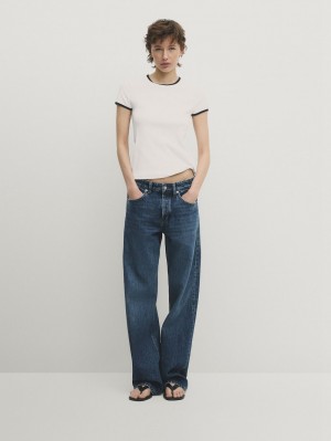 Massimo Dutti Short Sleeve Contrast Women T-Shirt White | US-MB8391256