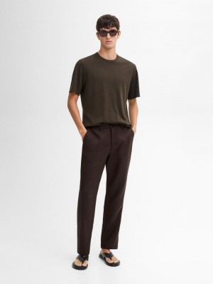 Massimo Dutti Short Sleeve Cotton Blend Men T-Shirt Dark Brown | US-ET2593168