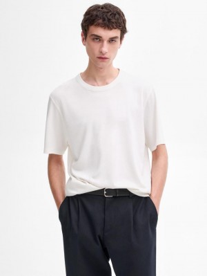 Massimo Dutti Short Sleeve Cotton Blend Men T-Shirt Cream | US-EG7039641