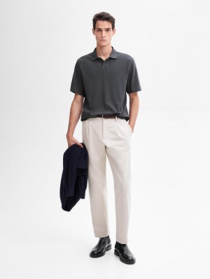 Massimo Dutti Short Sleeve Cotton Men Polo Shirt Dark Grey | US-PD7415908
