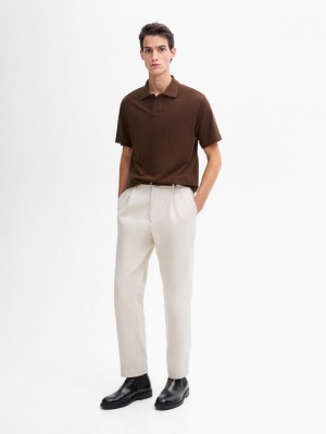 Massimo Dutti Short Sleeve Cotton Men Polo Shirt Brown | US-PB1850397