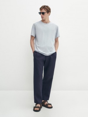 Massimo Dutti Short Sleeve Cotton Men T-Shirt Light Blue | US-JI7569018