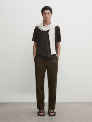 Massimo Dutti Short Sleeve Cotton Men T-Shirt Dark Grey | US-MH7508249