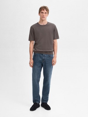 Massimo Dutti Short Sleeve Cotton Men T-Shirt Dark Brown | US-SE8019673
