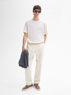 Massimo Dutti Short Sleeve Cotton Men T-Shirt Beige | US-NK3927486