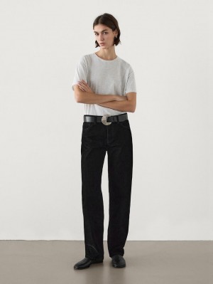 Massimo Dutti Short Sleeve Cotton Women T-Shirt Grey | US-QW6394805