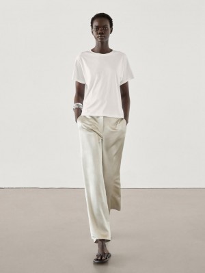 Massimo Dutti Short Sleeve Cotton Women T-Shirt White | US-RZ6132459