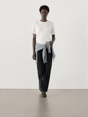 Massimo Dutti Short Sleeve Cropped Women T-Shirt White | US-EQ6450923