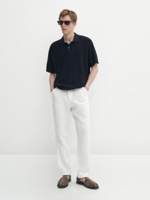 Massimo Dutti Short Sleeve Knit Men Polo Shirt Navy | US-YJ2509786