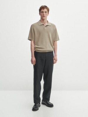 Massimo Dutti Short Sleeve Knit Men Polo Shirt Khaki | US-ZQ1904238