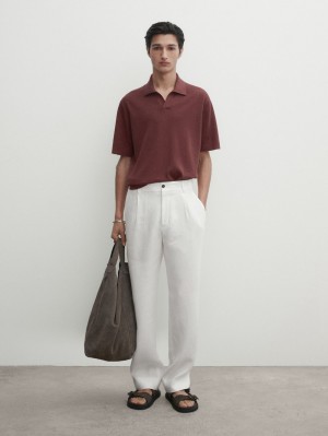 Massimo Dutti Short Sleeve Knit Men Polo Shirt Burgundy | US-YA6547802