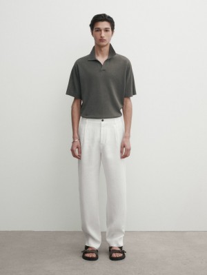 Massimo Dutti Short Sleeve Knit Men Polo Shirt Dark Grey | US-BH4902581