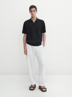 Massimo Dutti Short Sleeve Knit Men Polo Shirt Navy | US-IW8130627