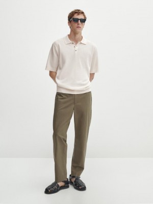 Massimo Dutti Short Sleeve Knit Men Polo Shirt Beige | US-HX6421579
