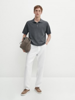 Massimo Dutti Short Sleeve Knit Men Polo Shirt Dark Grey | US-AM8217965