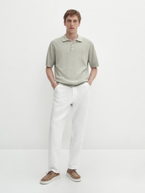 Massimo Dutti Short Sleeve Knit Men Polo Shirt Light Green | US-BE2156309
