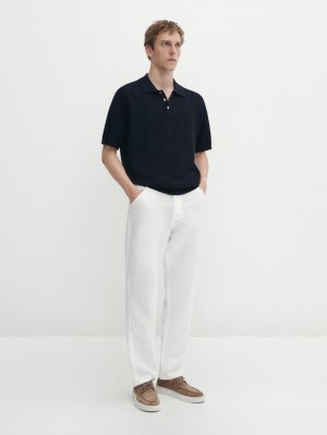 Massimo Dutti Short Sleeve Knit Men Polo Shirt Navy | US-FZ7260195