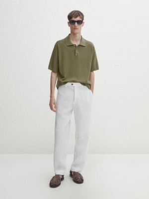 Massimo Dutti Short Sleeve Knit Men Polo Shirt Olive | US-NP0574629