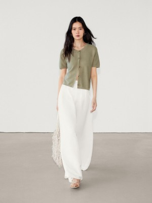 Massimo Dutti Short Sleeve Knit Women Cardigan Olive | US-ZA1539402