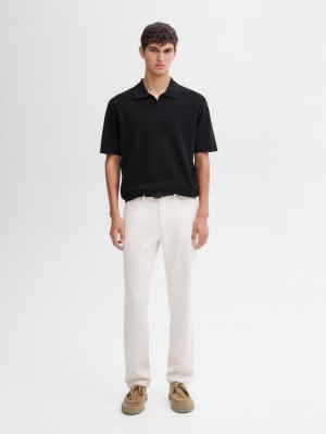 Massimo Dutti Short Sleeve Knitted Polo Men Polo Shirt Black | US-QX4589217