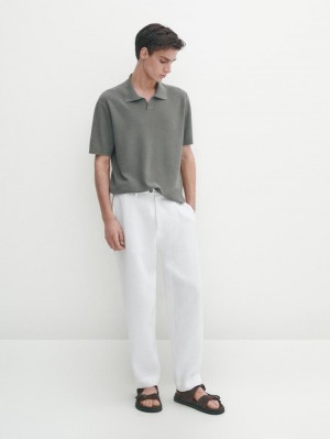 Massimo Dutti Short Sleeve Knitted Polo Men Polo Shirt Grey | US-PS9652014