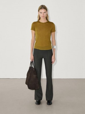 Massimo Dutti Short Sleeve Lyocell Blend Women T-Shirt Olive | US-GN4092156