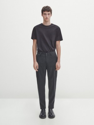 Massimo Dutti Short Sleeve Mercerised Cotton Men T-Shirt Navy | US-IS7029453