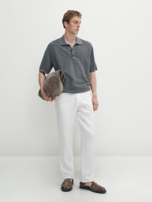 Massimo Dutti Short Sleeve Textured Knit Men Polo Shirt Grey | US-DW0824976