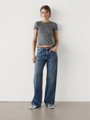 Massimo Dutti Short Sleeve Women T-Shirt Grey | US-NT6580134