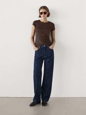 Massimo Dutti Short Sleeve Women T-Shirt Chocolate | US-HF7128546