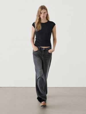 Massimo Dutti Short Sleeve Women T-Shirt Navy | US-GX0986132