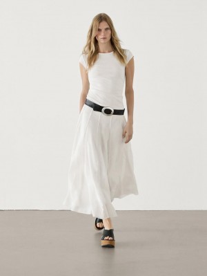 Massimo Dutti Short Sleeve Women T-Shirt Cream | US-BD3046871