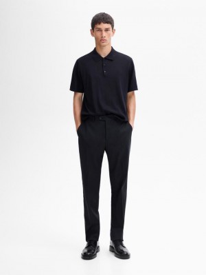 Massimo Dutti Short Sleeve Wool Blend Sweater Men Polo Shirt Navy | US-JC9024567