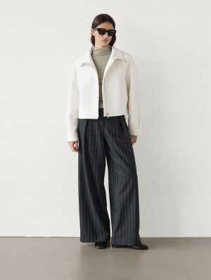 Massimo Dutti Short Wool Blend Women Jacket Cream | US-JY0271469