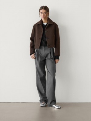 Massimo Dutti Short Wool Blend Women Jacket Chocolate | US-PJ4281357