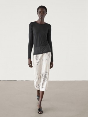 Massimo Dutti Silk Modal Lightweight With Long Sleeves Women T-Shirt Black | US-YE5086372