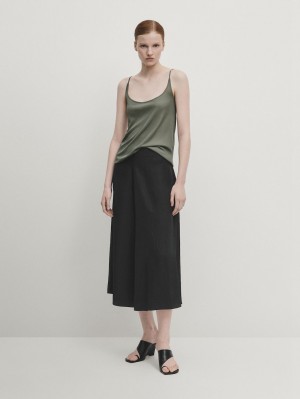 Massimo Dutti Silk Strappy Women Top Khaki | US-OL5984631