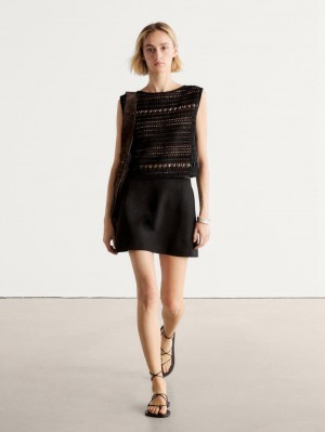 Massimo Dutti Sleeveless Crochet Women Top Black | US-NH6280974