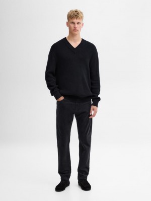 Massimo Dutti Slim Fit Corduroy Denim Men Trousers Navy | US-UQ2051946